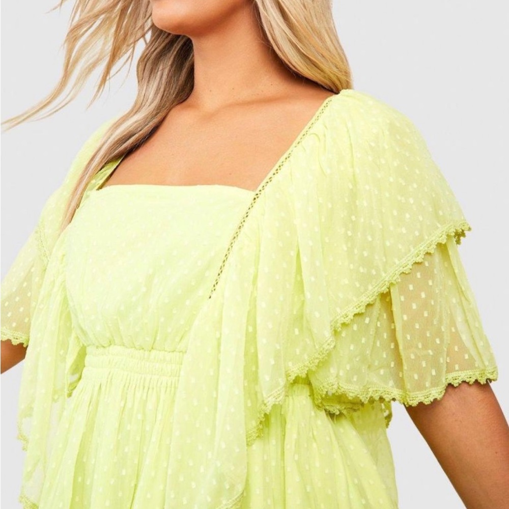 Boohoo Yellow Puff Sleeve Ruffled Blouse